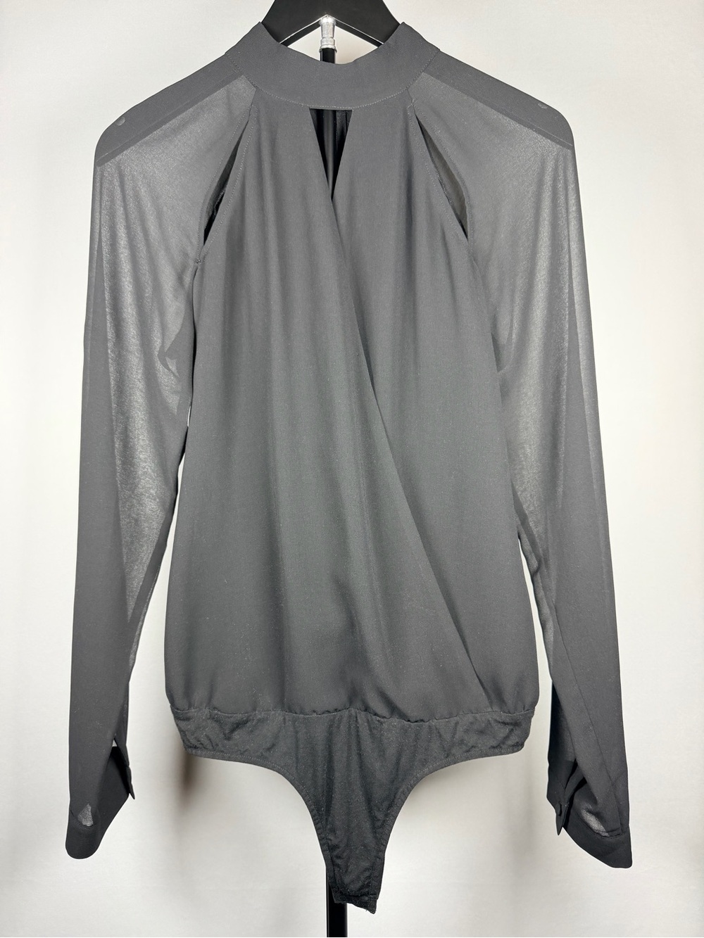bebe Black Long-Sleeve Wrap-Front Bodysuit